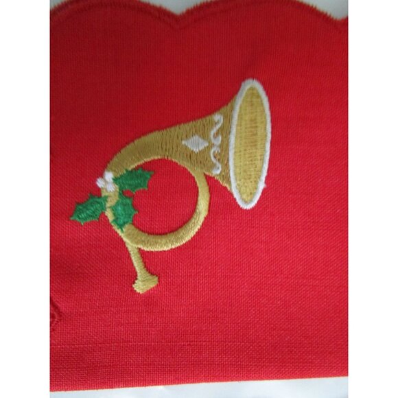 Vintage Red Embroidered Cocktail Napkins French Horn Design Two EUC - Picture 3 of 7